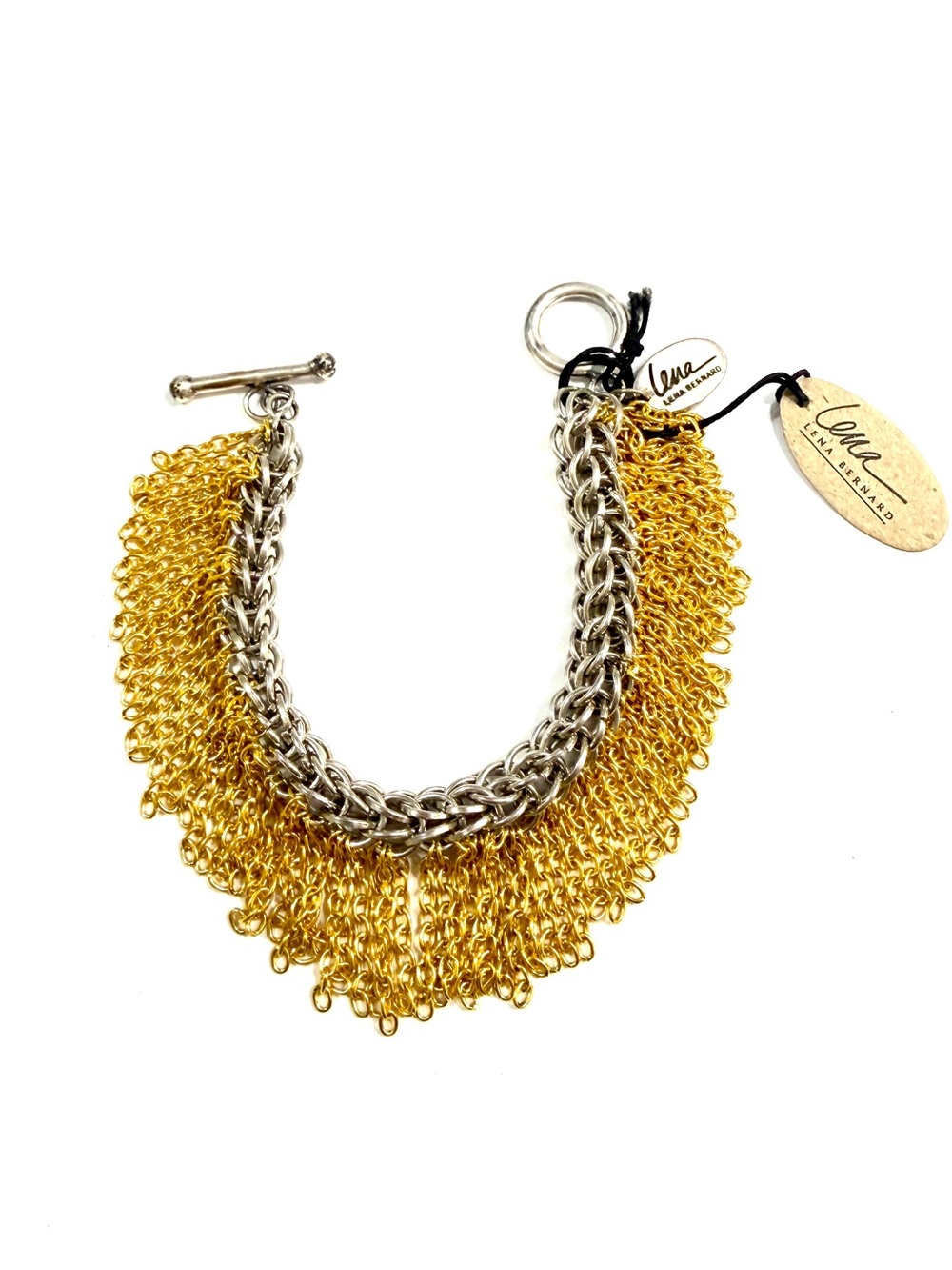 Lena Bernard Mixed Metal Fringe Chain Bracelet Gold Silver NWT